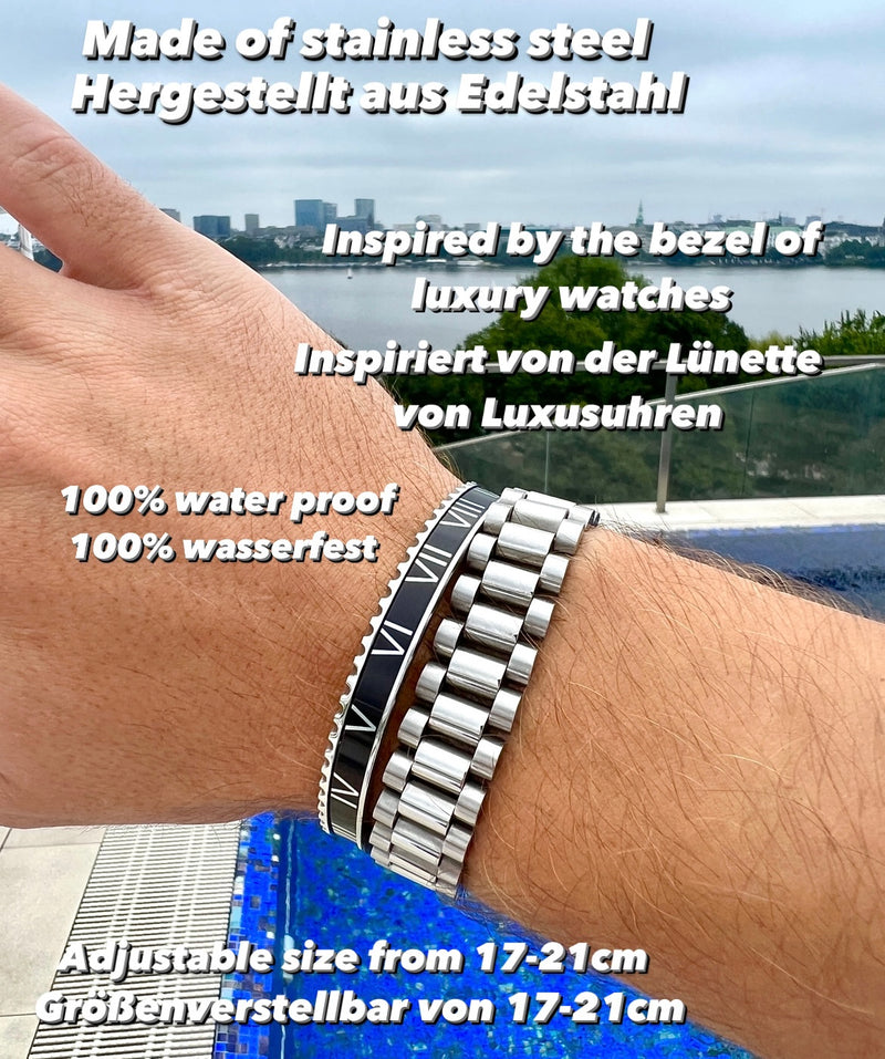 Roman Speed bracelet black silver bezel style
