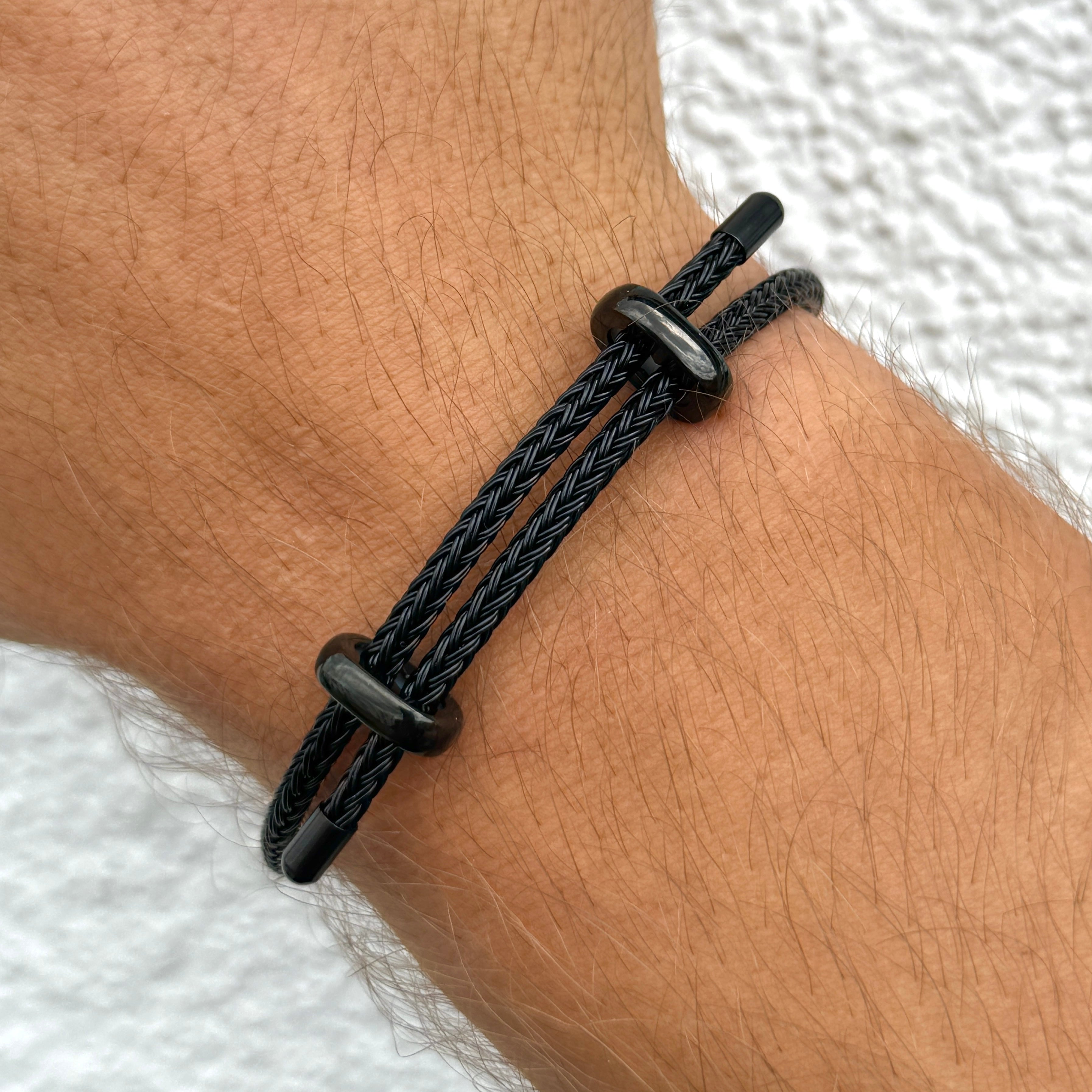 Woven steel rope bracelet all black