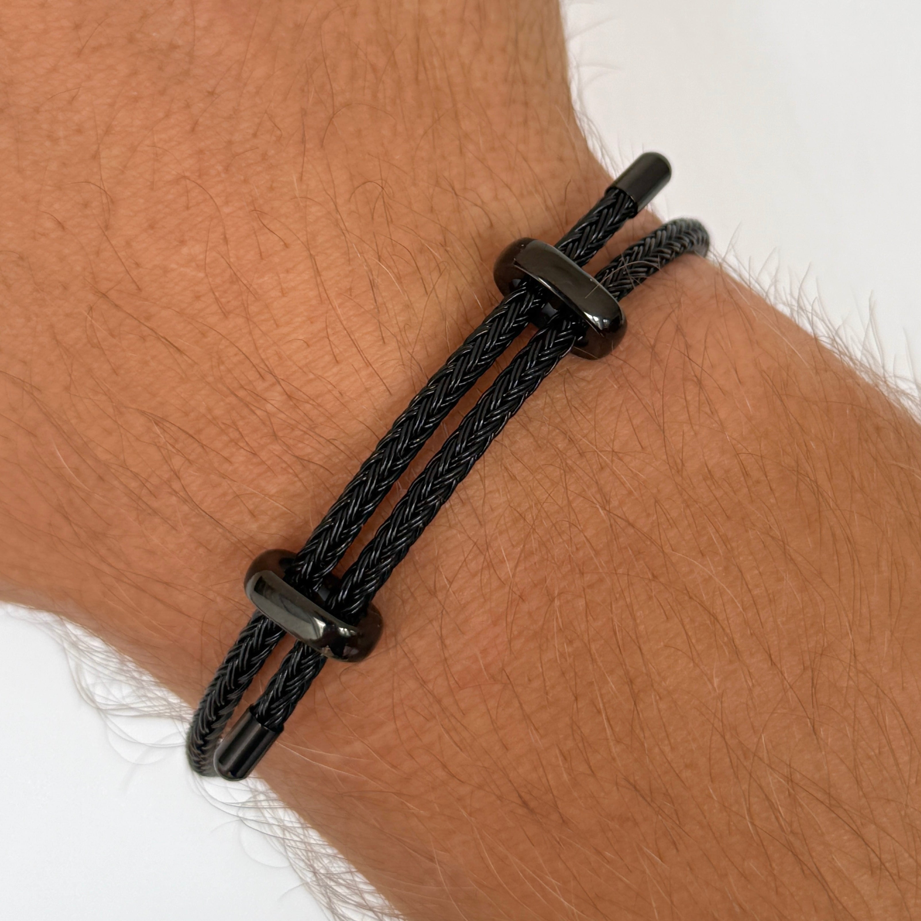 Woven steel rope bracelet all black | Emils Jewellery Online Shop