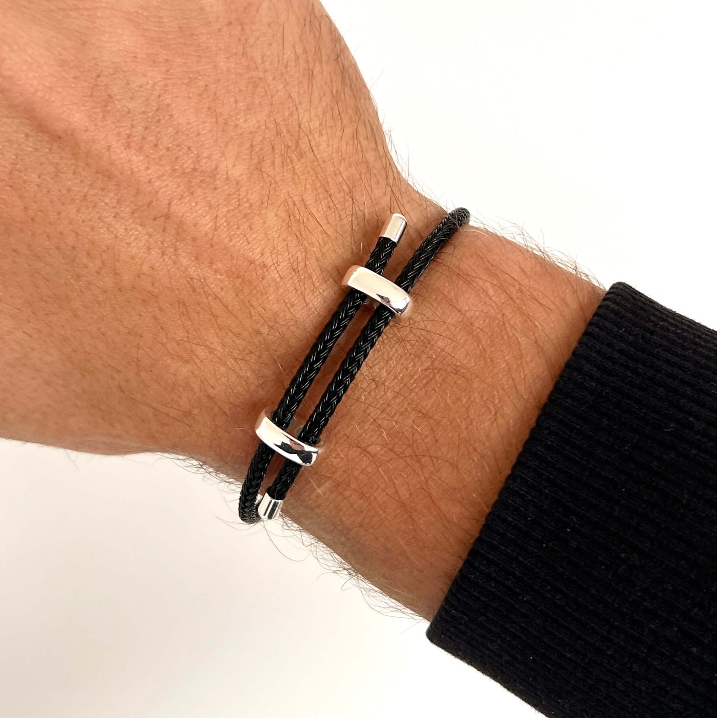 Woven steel rope bracelet steel black | Emils Jewellery Online Shop