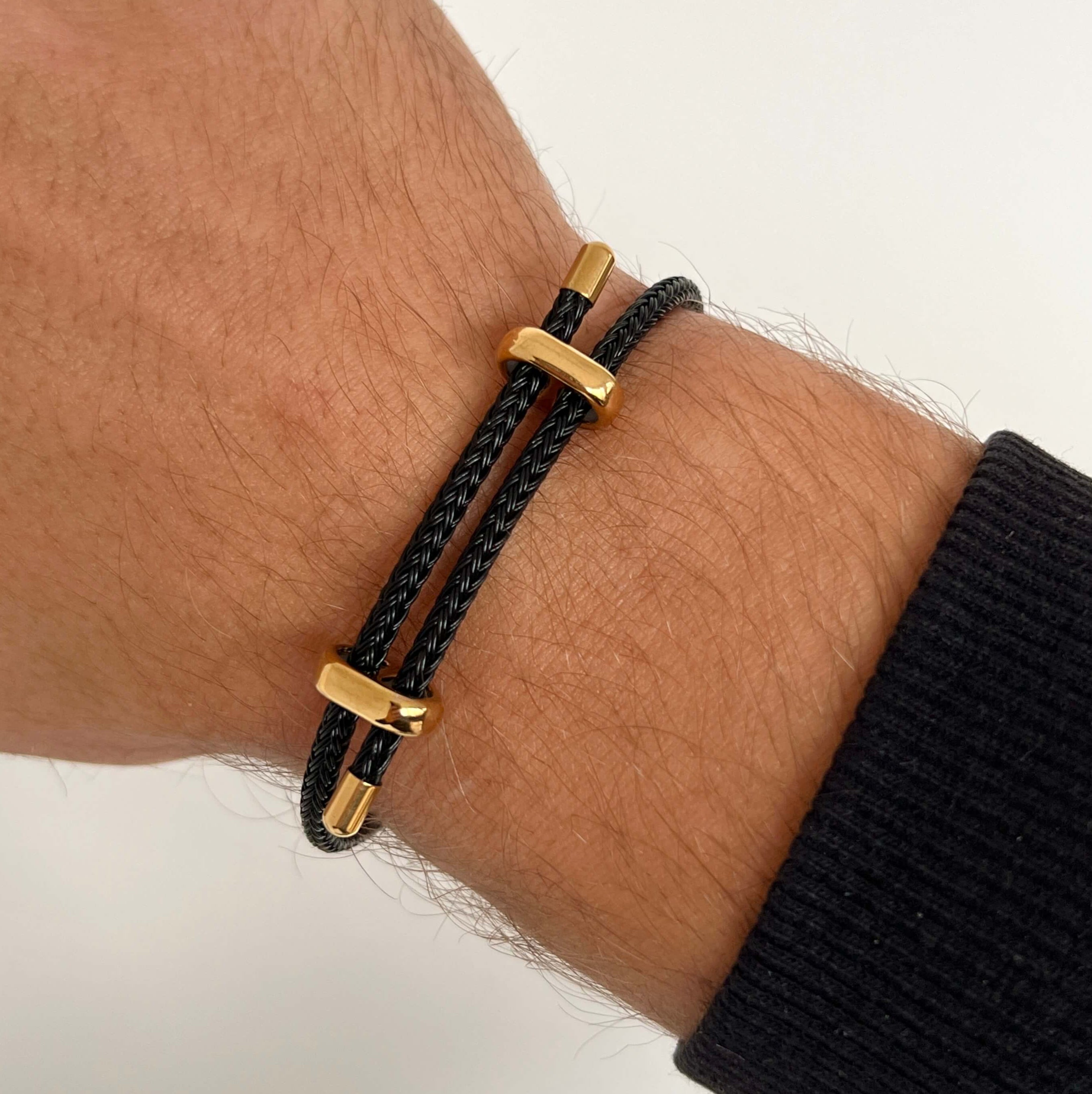Woven steel rope bracelet gold black | Emils Jewellery Online Shop
