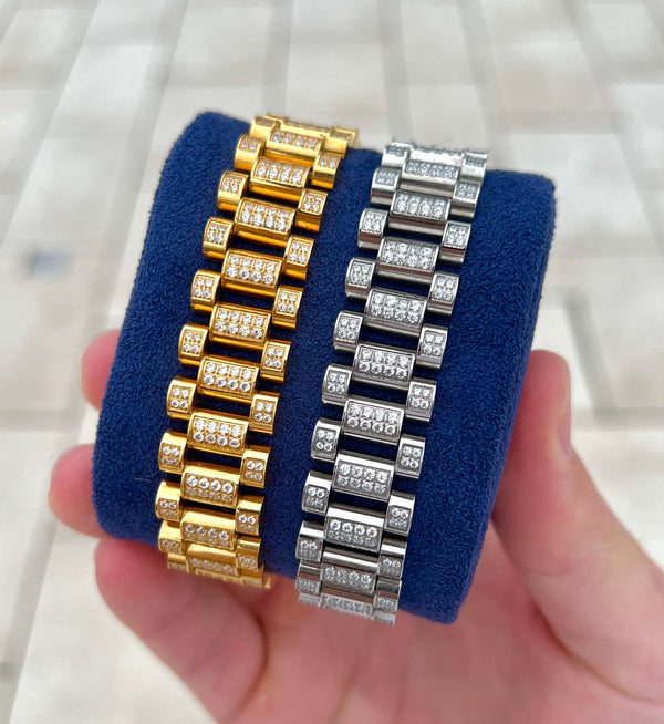 The iced out president bracelets in gold and steel