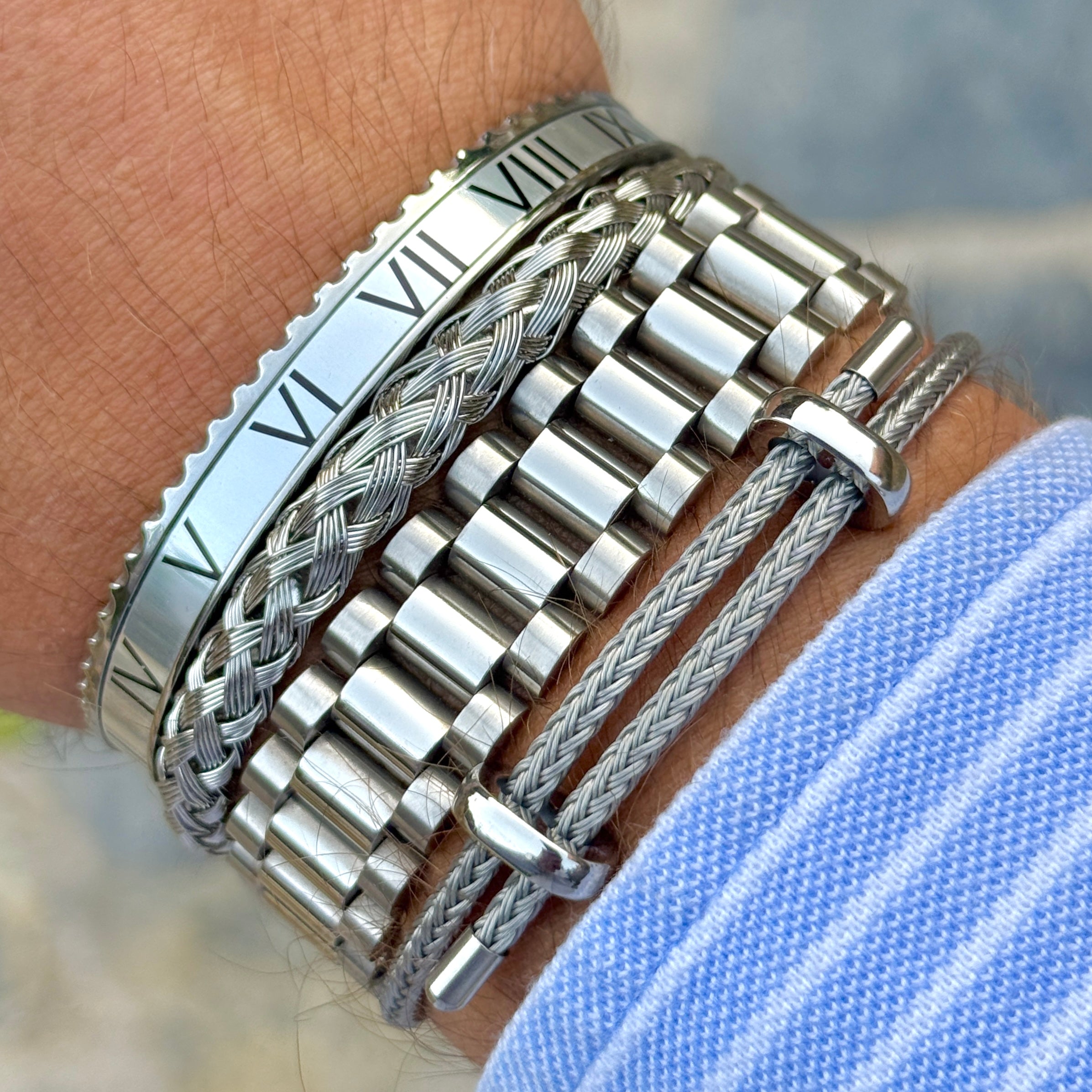 Roman Speed bracelet silver edition by Emils Jewellery Stainless steel bracelet. Bezel style bracelet