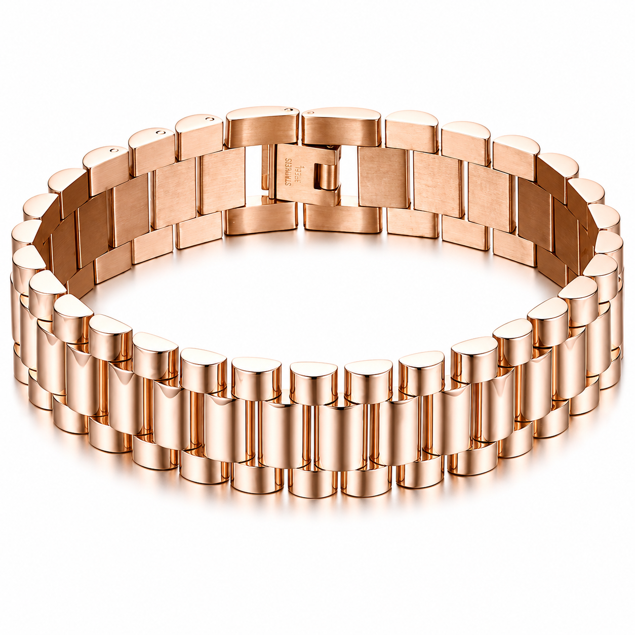 President bracelet rose gold - Emils Jewellery stainless steel. Premium water and sweat proof bracelet. Perfect for watch enthusiasts and collectors. For men