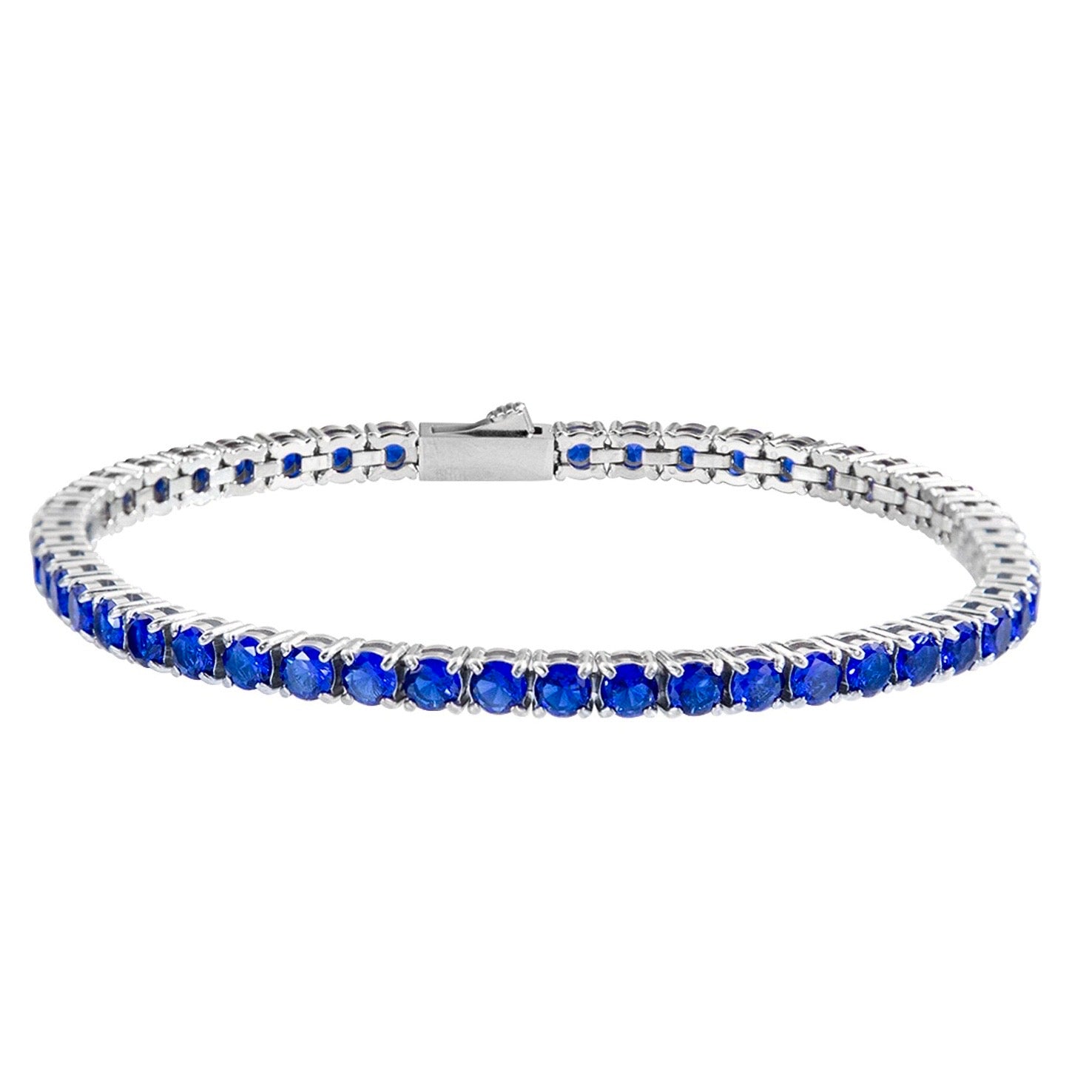 Tennis bracelet blue 4mm in stainless steel. With blue cubic zirconia stones. Like blue sapphires