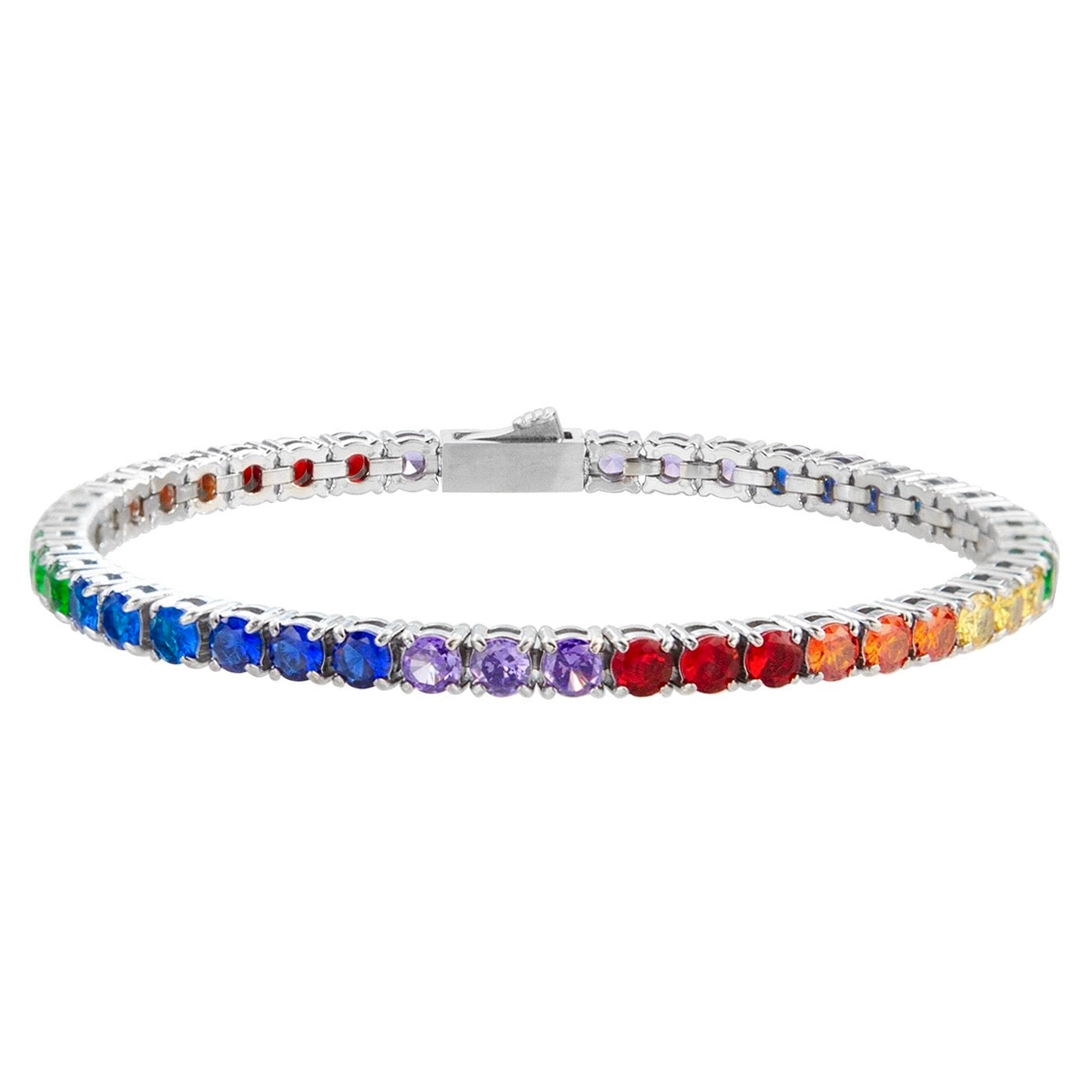 Pulsera Fina De Piedras Preciosas Multicolor De Acero Inoxidable Y