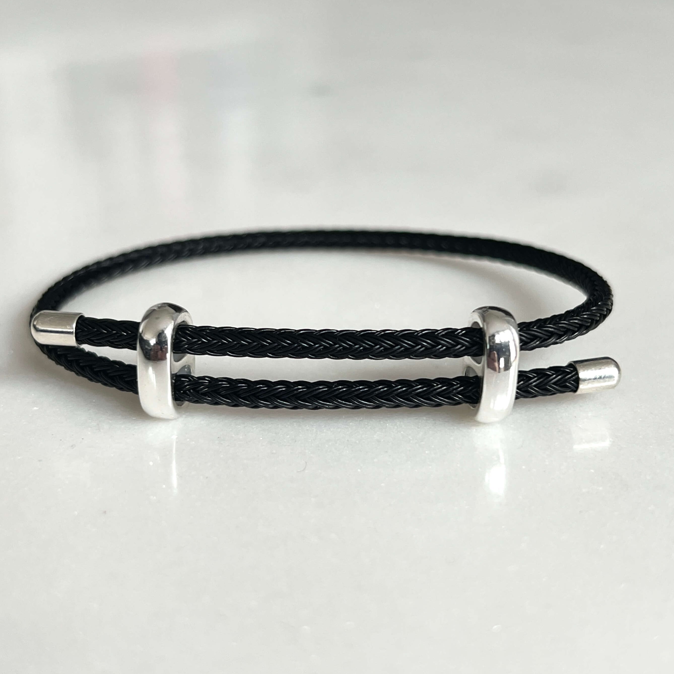 Woven steel rope bracelet silver black | Emils Jewellery Online Shop