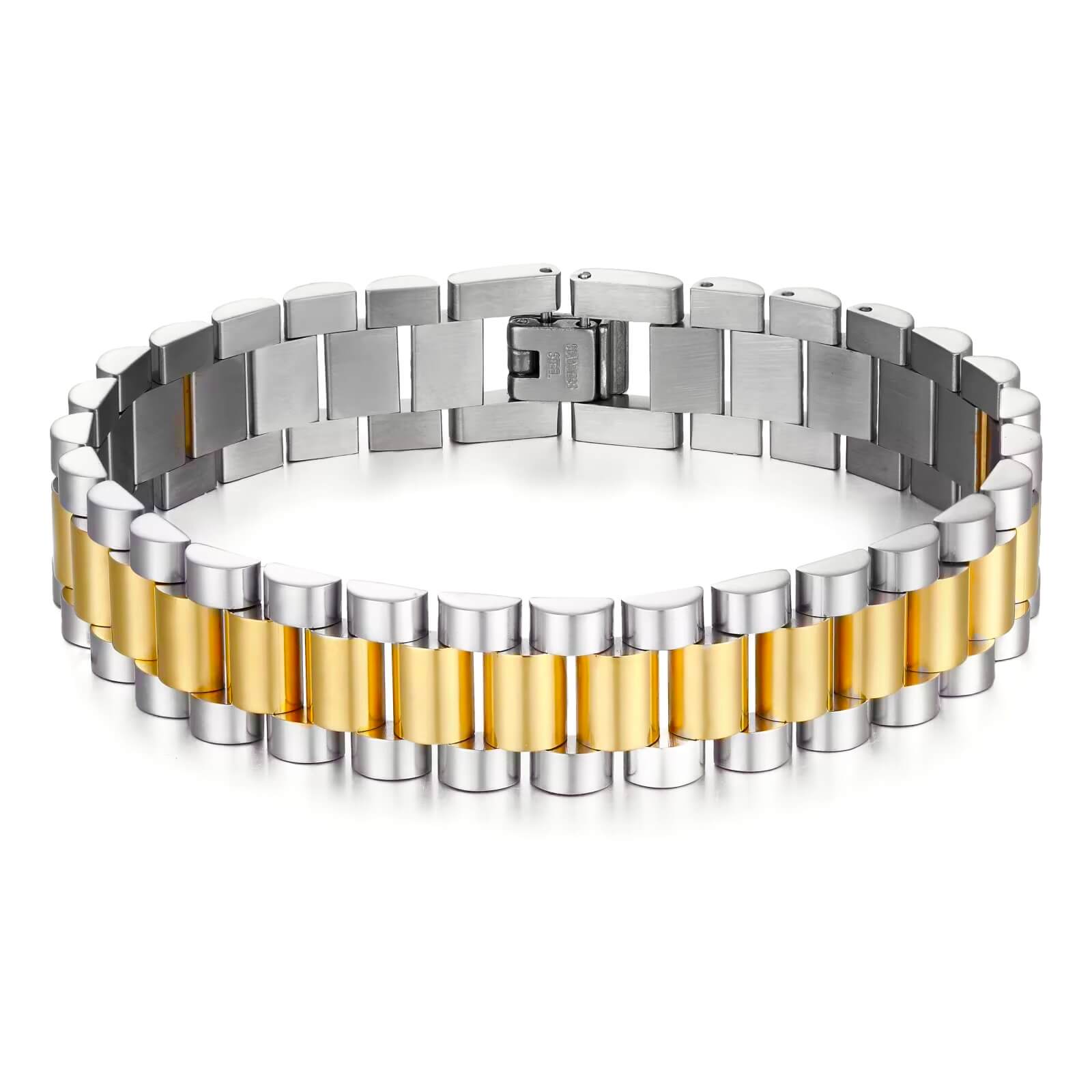 President bracelet two tone - Emils Jewellery Stainless steel gold steel silver