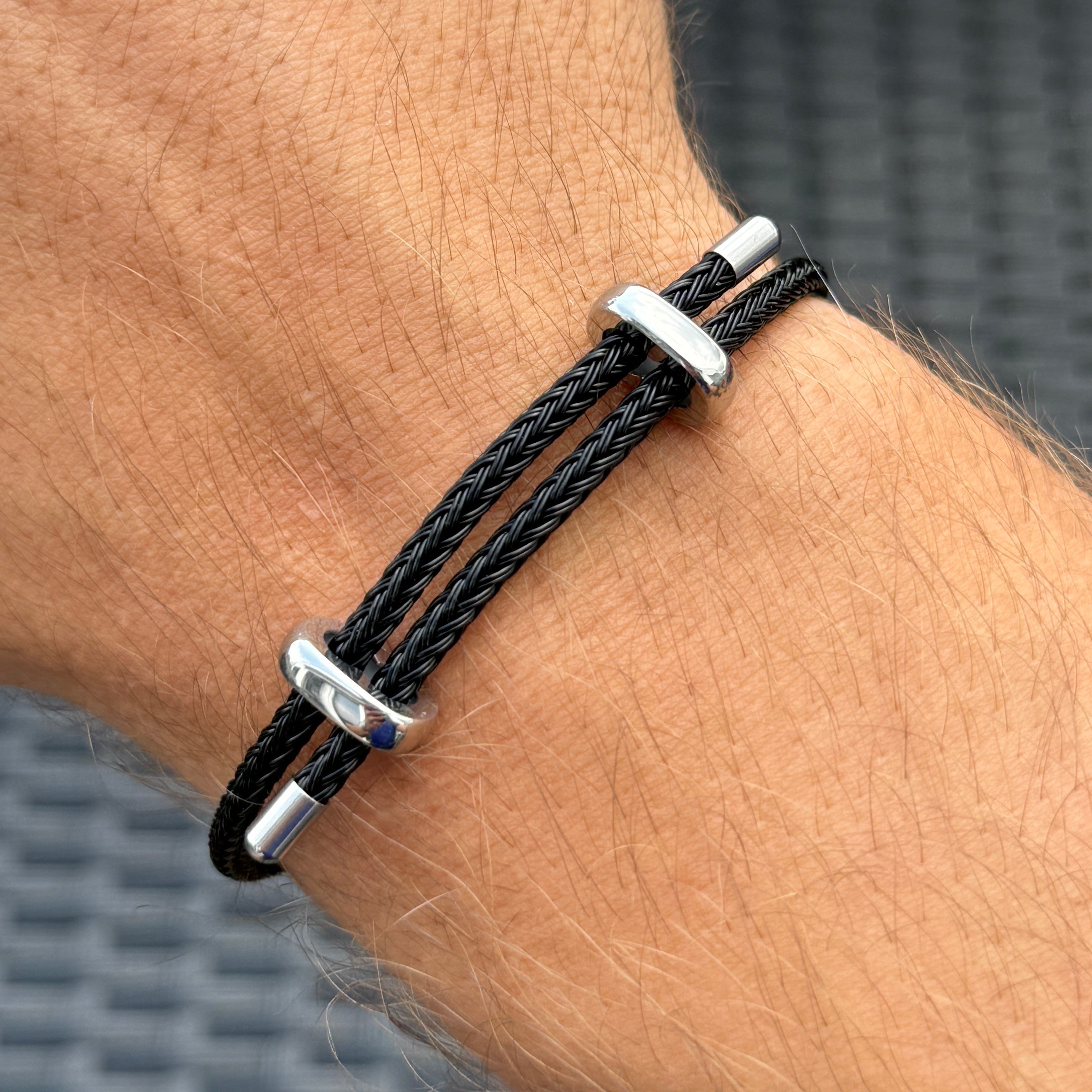Woven steel rope bracelet silver steel black | Emils Jewellery Online Shop