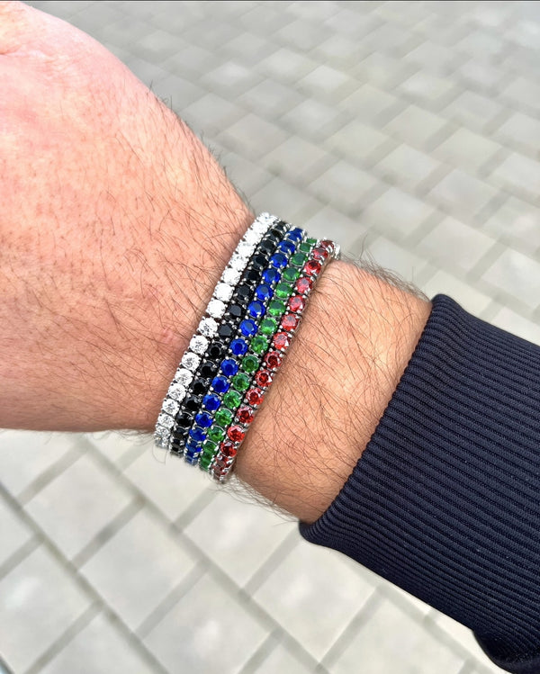 Emils Jewellery Tennis bracelets in different colors. White, blue, black, green and red