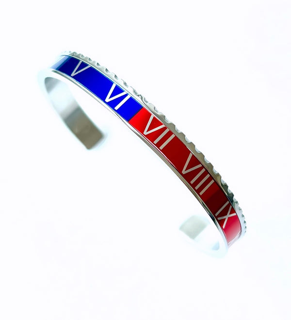 Roman Speed bracelet silver red and blue bezel style bracelet - Emils Jewellery 