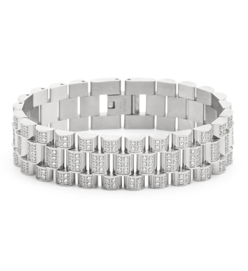 Emils Jewellery iced out bracelet président. Bracelet en acier inoxydable avec des pierres en zircone cubique. Il brille comme un diamant.