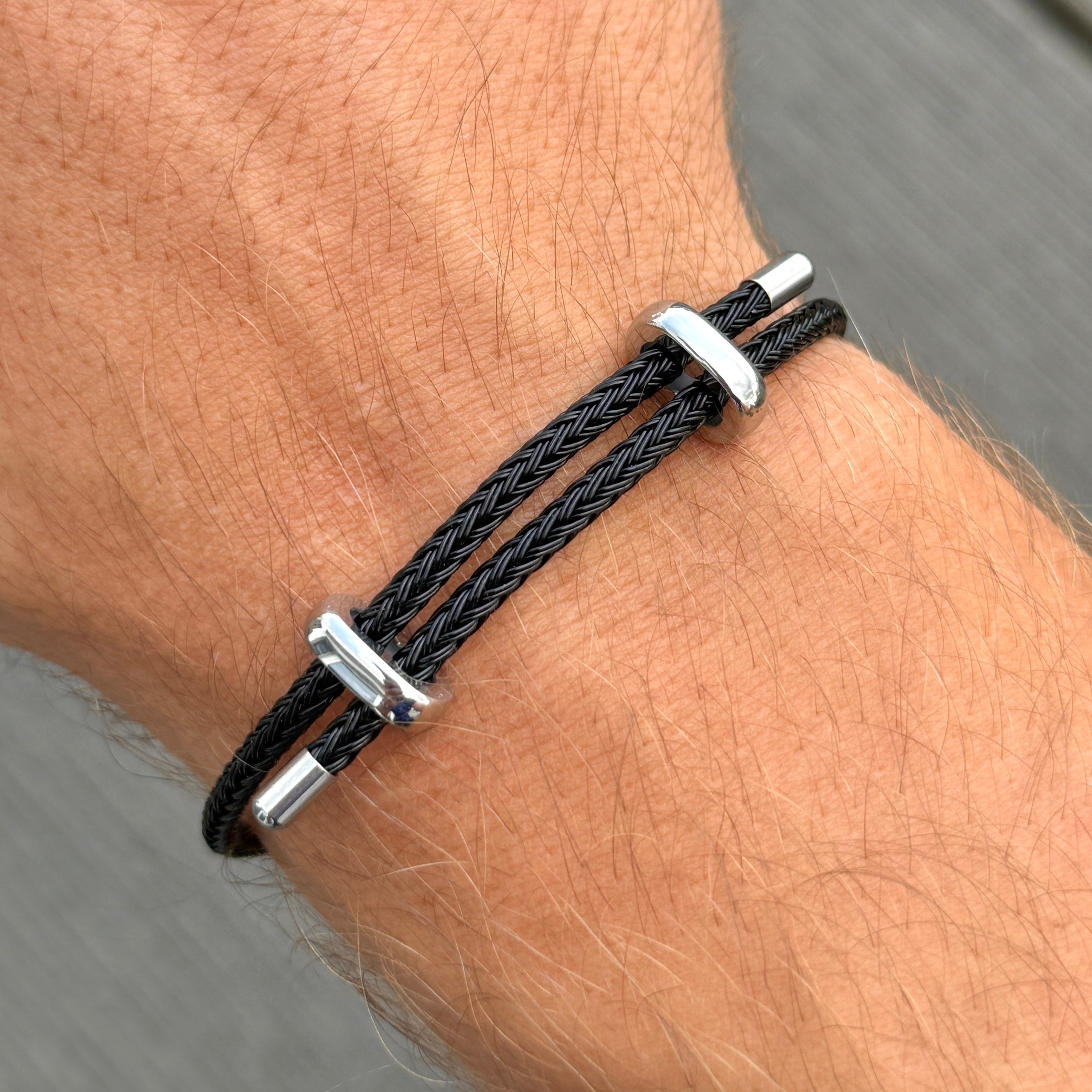 Woven steel rope bracelet silver steel black | Emils Jewellery Online Shop