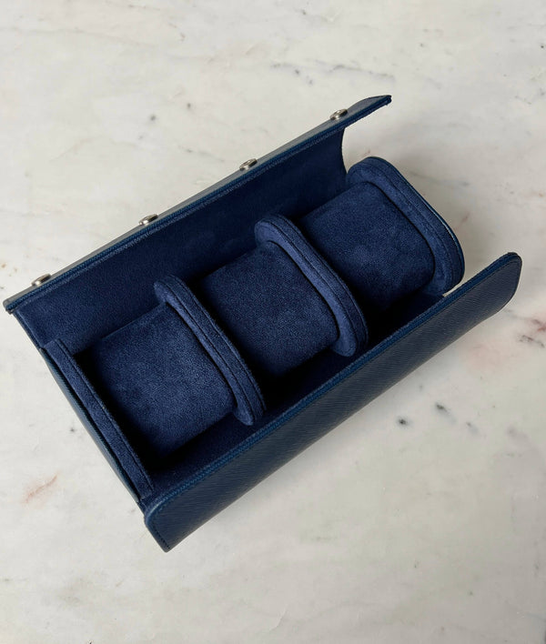 Saffiano leather watch roll navy blue Emils Jewellery Online shop