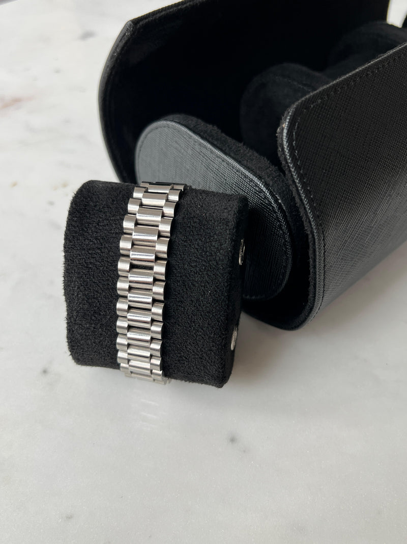 Saffiano leather watch roll black with president bracelet Emils Jewellery Online shop