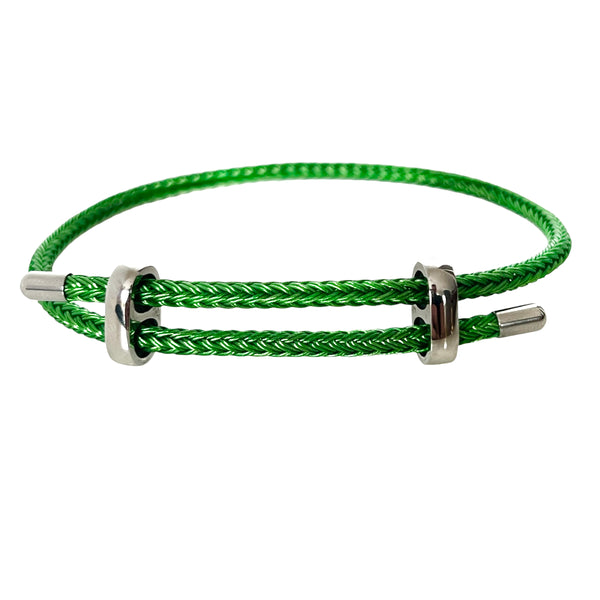 Woven steel bracciale in corda argento verde