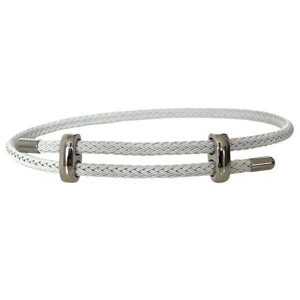 Woven steel bracciale in corda argento bianco