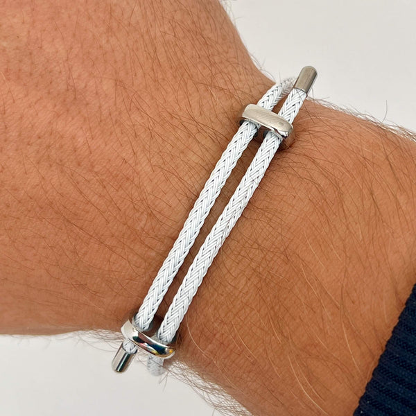 Woven steel bracciale in corda argento bianco