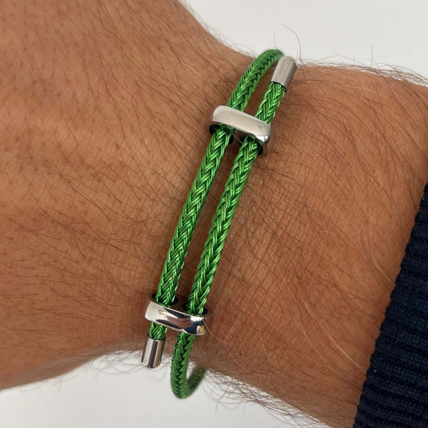 Woven steel bracciale in corda argento verde