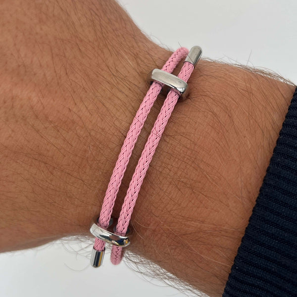 Woven steel bracciale in corda argento rosa