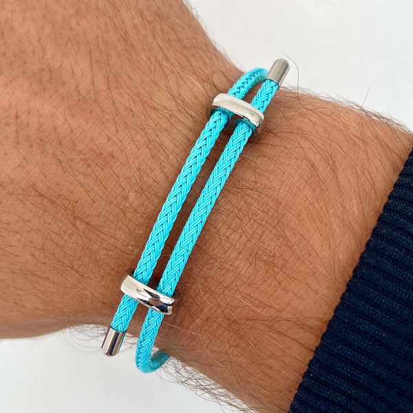 Woven steel bracciale in corda argento azzurro