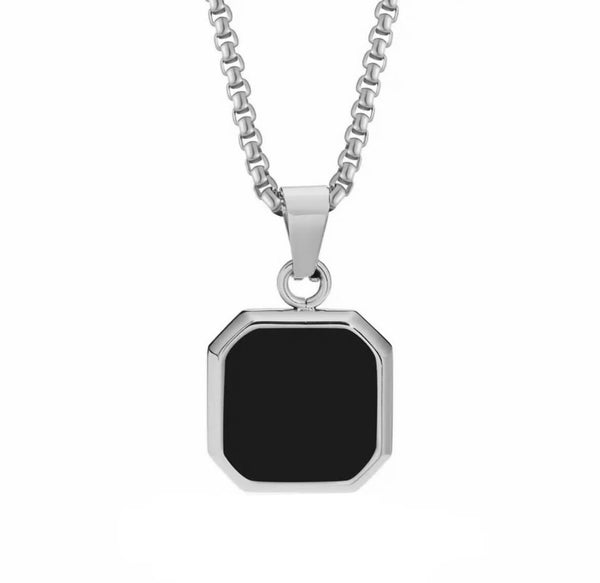 Black onyx pendant chain stainless steel Emils Jewellery Online Shop