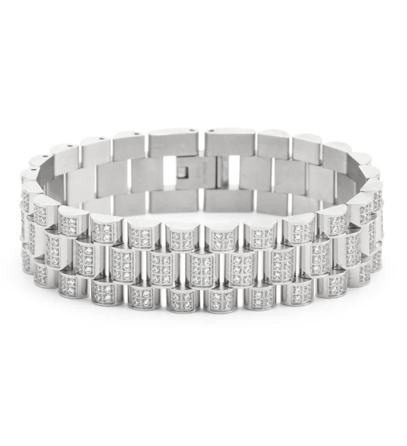 Emils Jewellery iced out president bracelet. Stainless steel bracelet with Cubic zirconia stones. Sparkles like diamonds