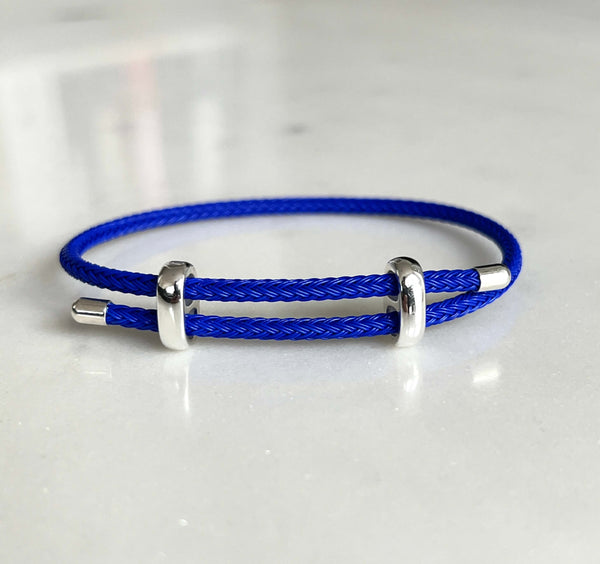Woven steel rope bracelet silver blue | Emils Jewellery 
