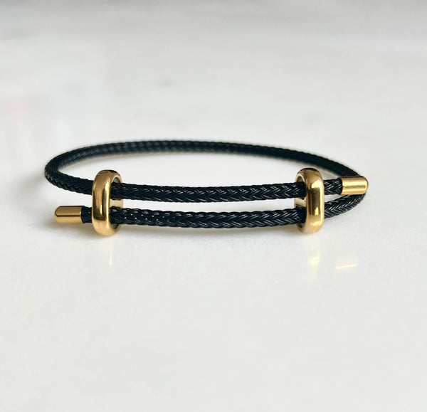 Woven steel rope bracelet gold black | Emils Jewellery  Online Shop