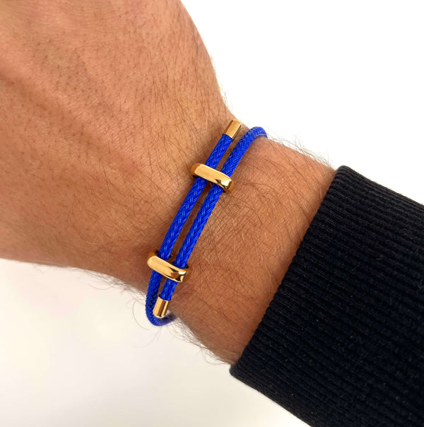 Woven steel rope bracelet gold blue | Emils Jewellery  Online Shop