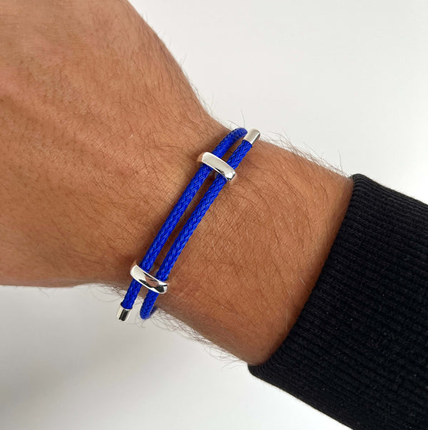 Woven steel rope bracelet silver blue | Emils Jewellery 