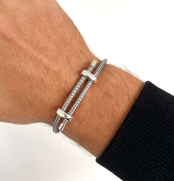 Woven steel rope bracelet silver edition | Emils Jewellery Online Shop