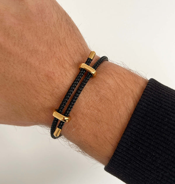 Woven steel rope bracelet gold black | Emils Jewellery  Online Shop