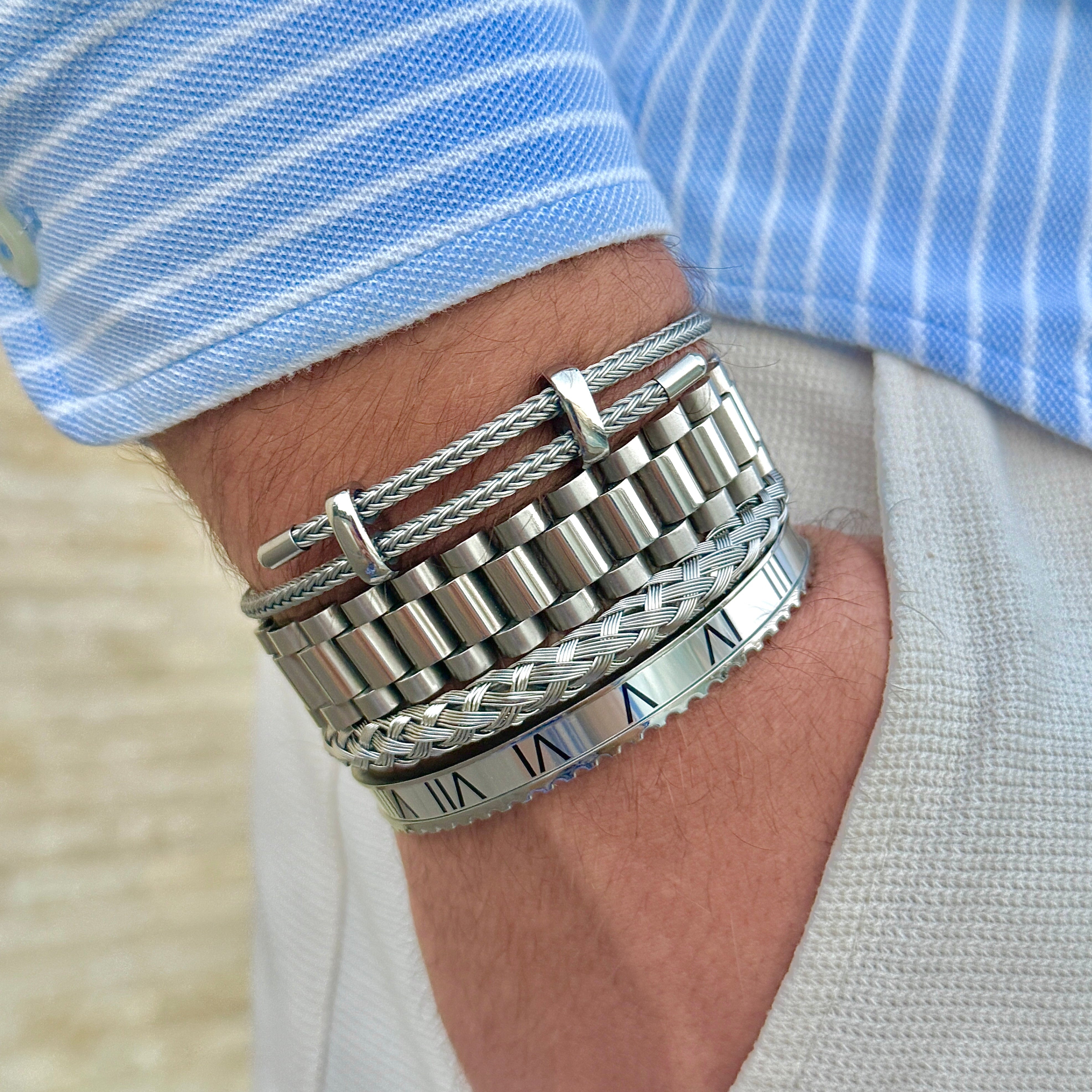 Woven steel rope bracelet silver edition | Emils Jewellery Online Shop Silver Edition 4 bracelet combo Old Money