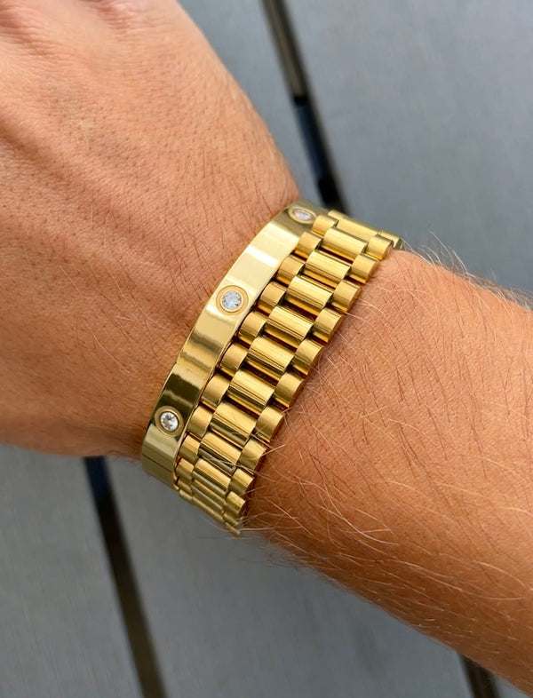 President bracelet X Shiny trio cuff gold Emils Jewellery stainless steel bracelets