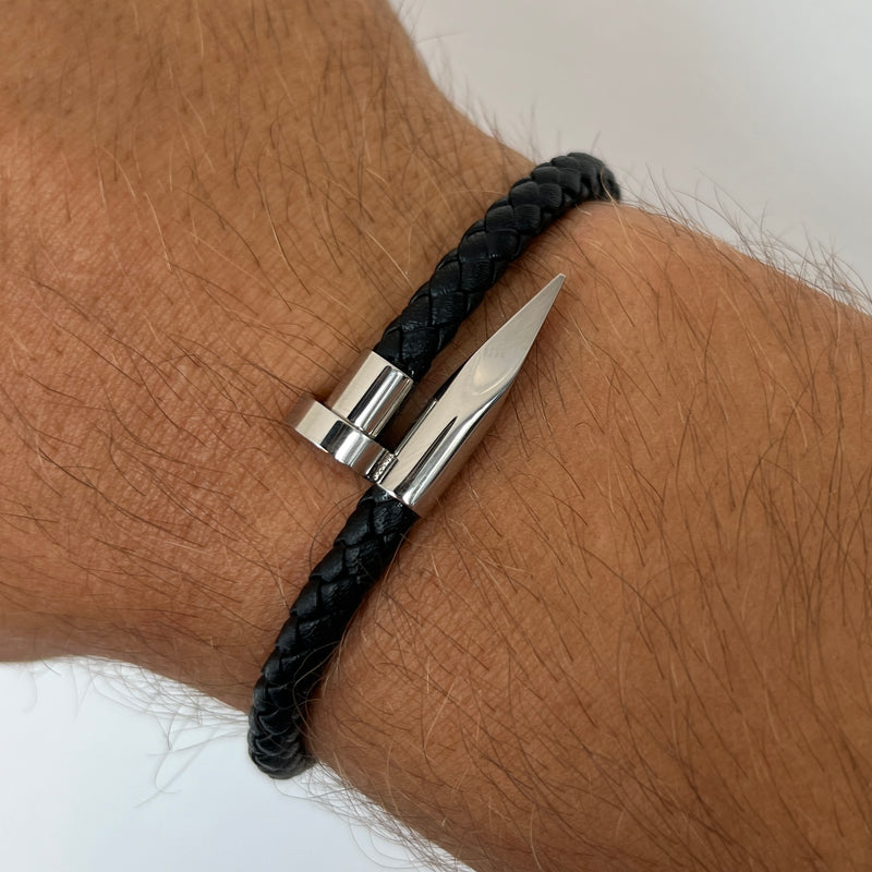 Leather nail bracelet black Emils Jewellery Online Shop