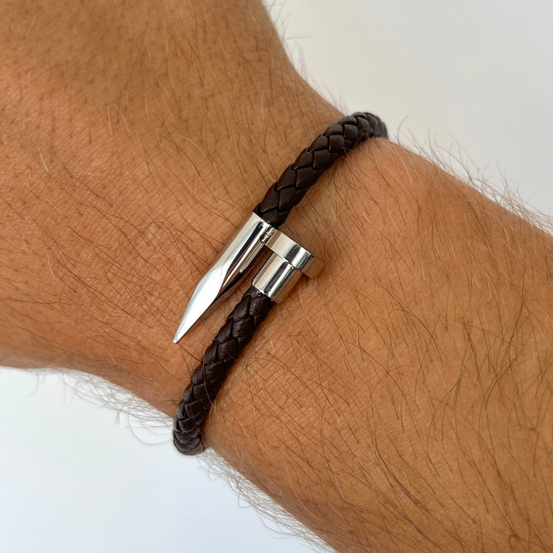 Leather nail bracelet coffee brown Online Shop Emils Jewellery