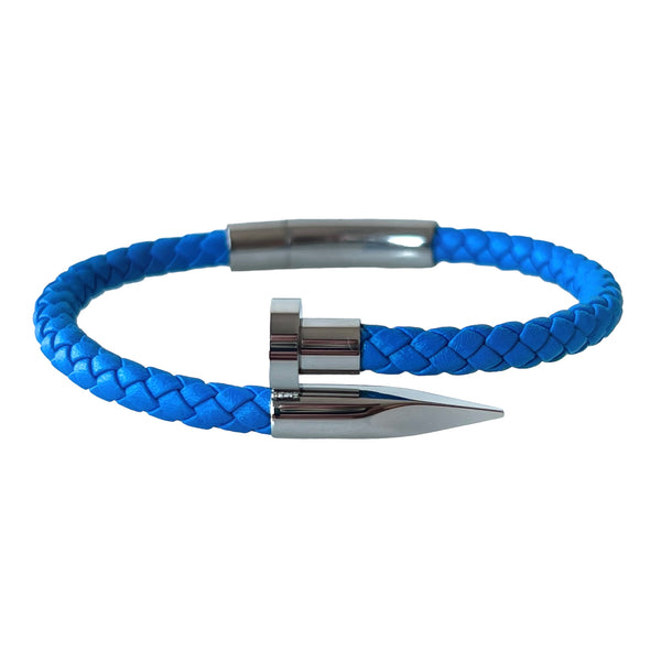 Leather nail bracelet blue Emils Jewellery Online Shop