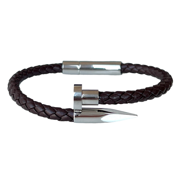 Leather nail bracelet coffee brown Online Shop Emils Jewellery