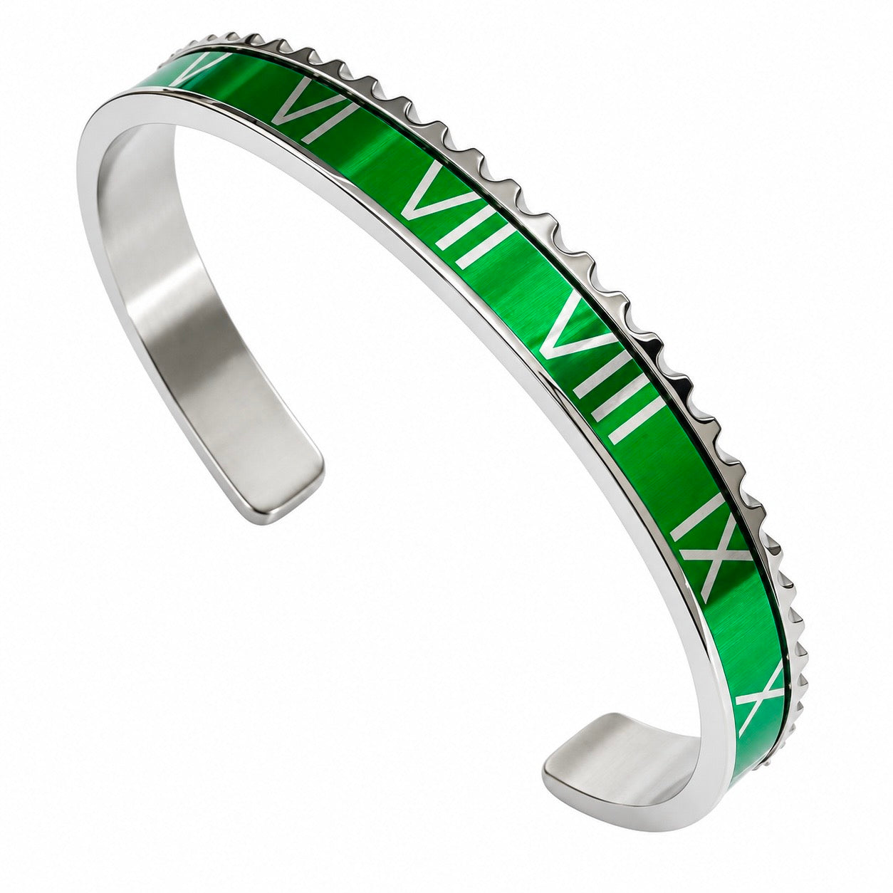 Roman Speed bracelet silver green - Emils Jewellery bezel style bracelet