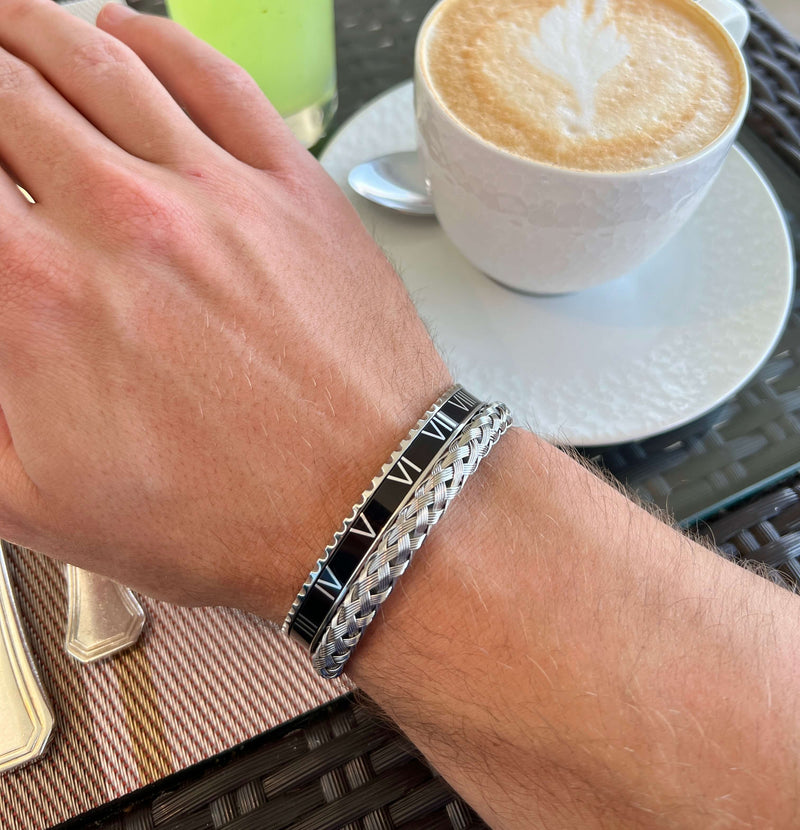 Emils Jewellery Roman Speed bracelet brassard noir argenté Boutique en ligne