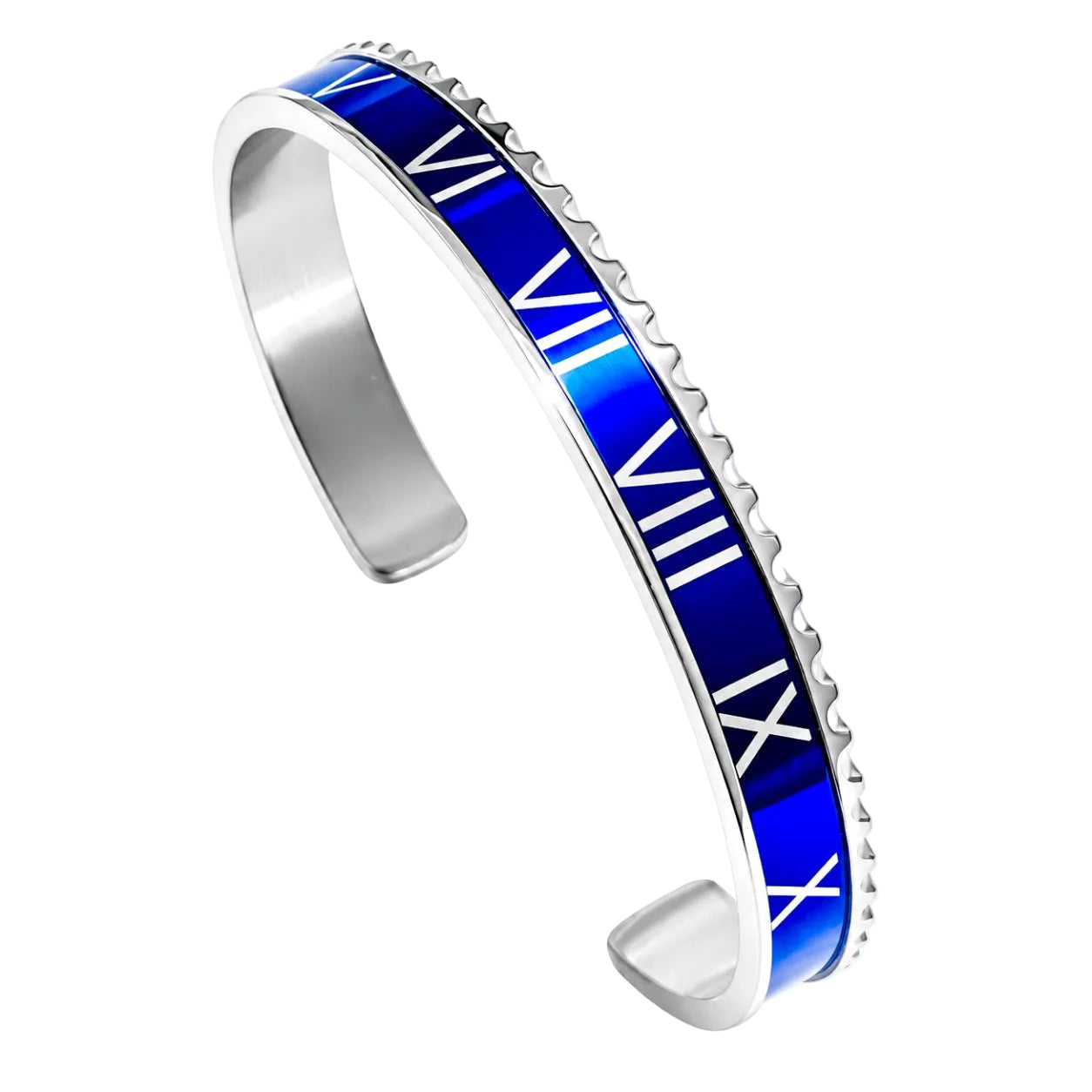 Roman Speed bracelet silver blue bezel style - Emils Jewellery Online Shop Inspired by the bezel of luxury watches. Water and sweat proof. For men, watch enthusiasts and collectors