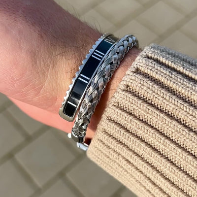 Video showing the Roman Speed bracelet black and blue Emils Jewellery bezel style bracelet