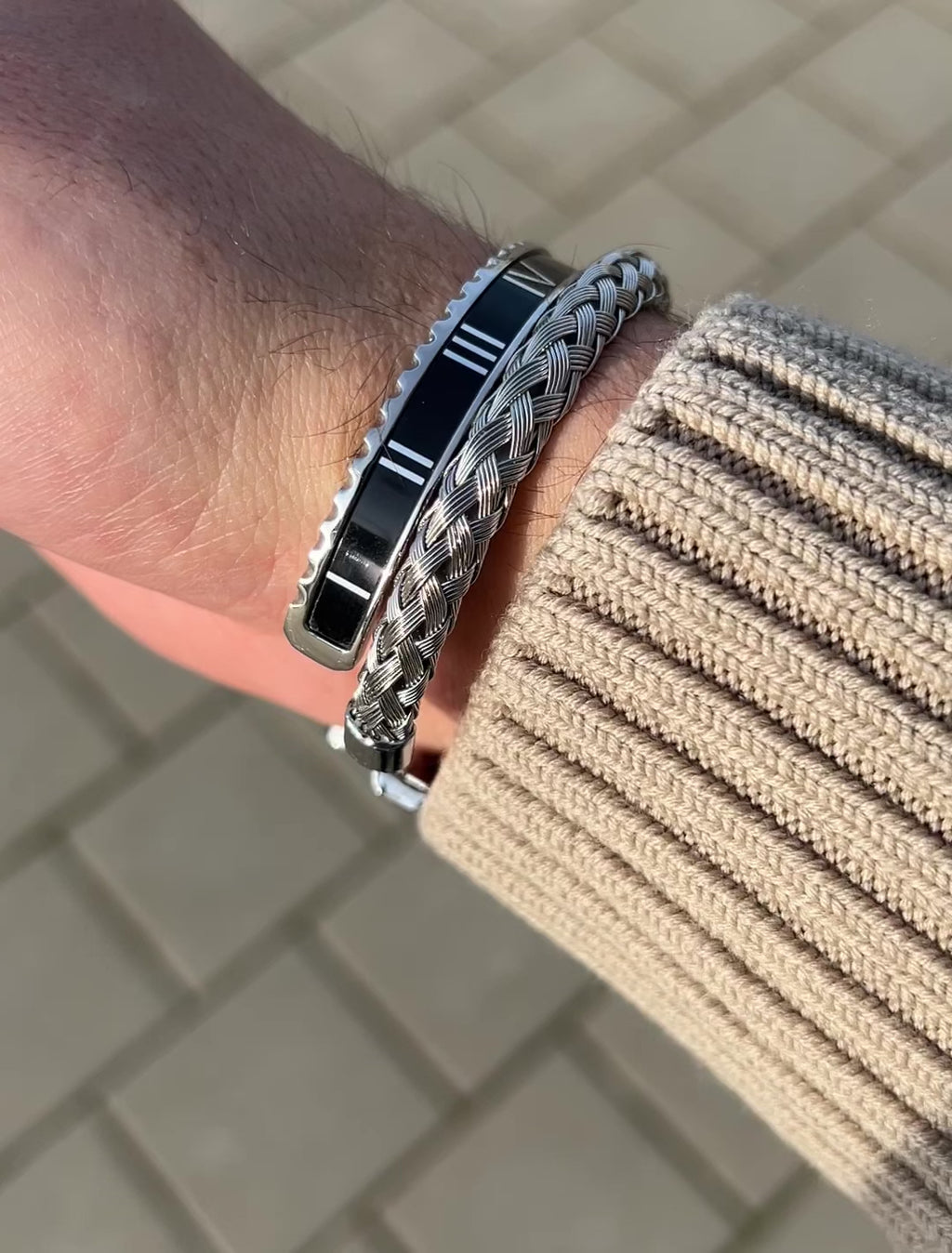 Video showing the Roman Speed bracelet black and blue Emils Jewellery bezel style bracelet