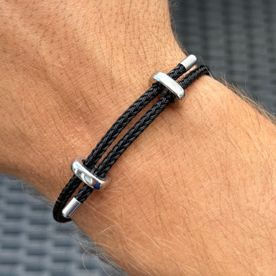 Woven steel rope bracelet silver steel black | Emils Jewellery Online Shop