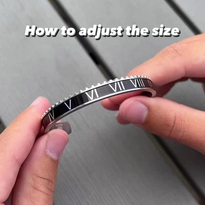 Showing how to adjust the size of the Roman Speed bracelet by Emils Jewellery Stainless steel bracelet. Bezel style bracelet