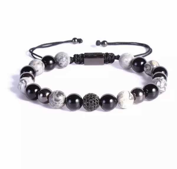 Grey and black stone beads bracelet - Emils Jewellery