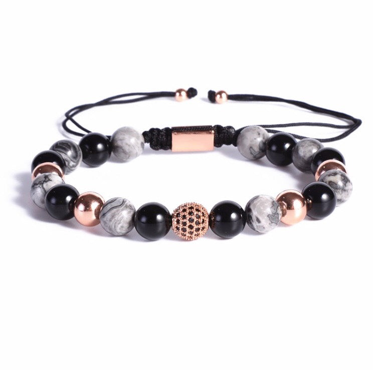 Grey and black stone beads bracelet - Emils Jewellery