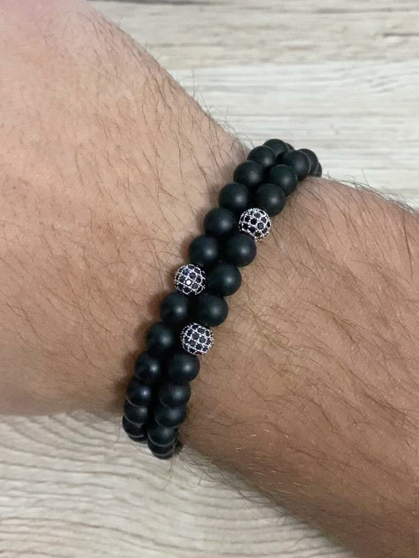 Wrap bracelet black mat agate stone