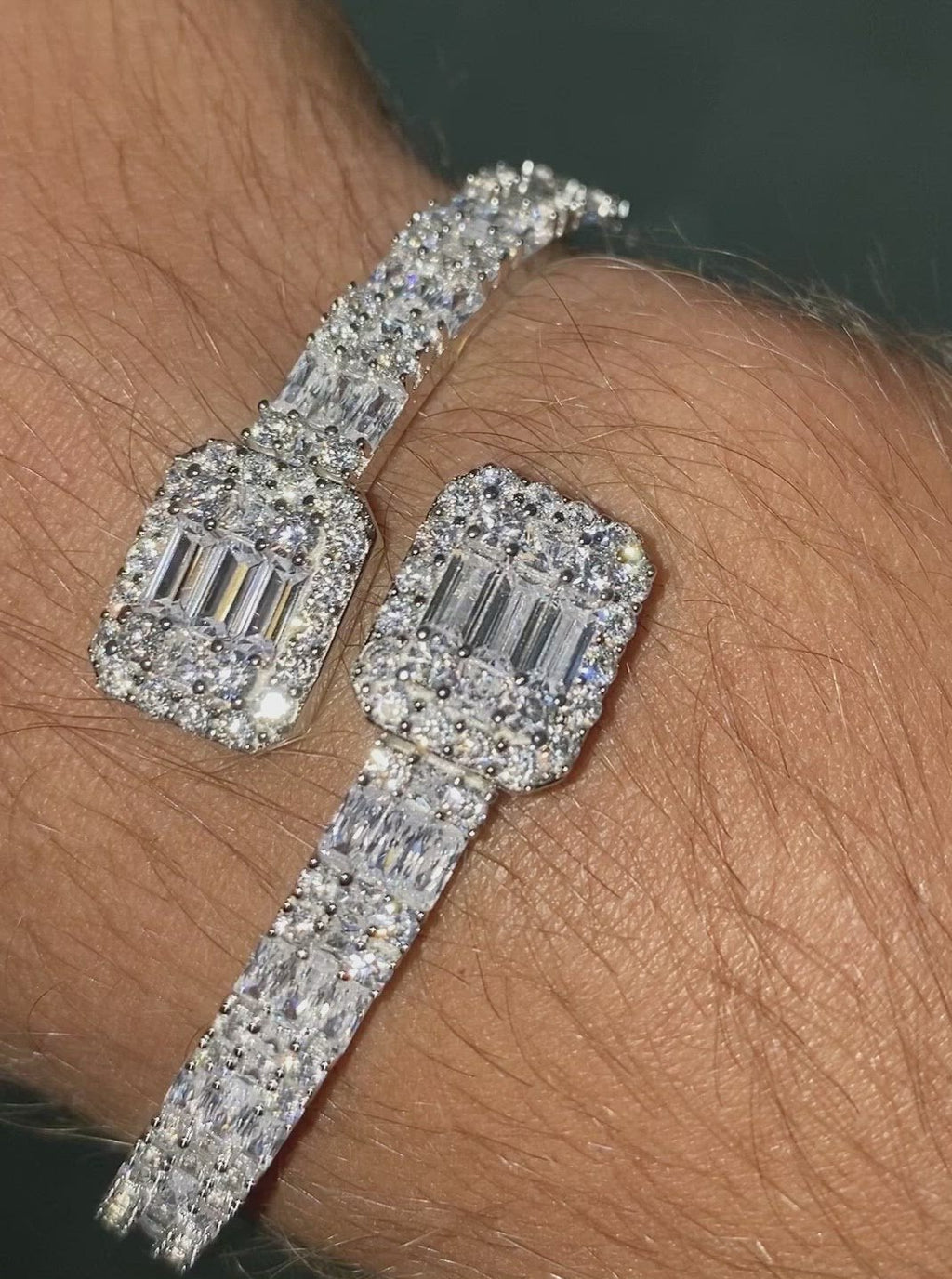 Video of the Baguette bangle 925 sterling silver Emils Jewellery with cubic zirconia stones. Sparkles like diamonds
